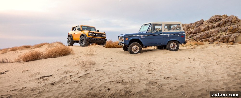 Detail shot of the Ford Bronco's rugged tires and wheel arches.