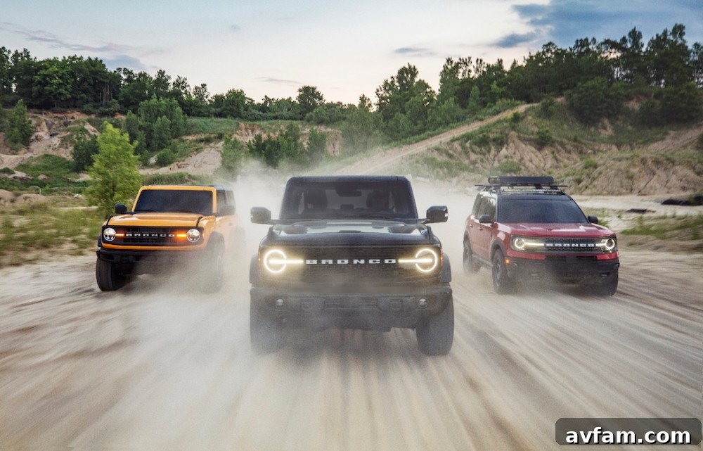 The new Ford Bronco driving through a scenic, dusty off-road trail.