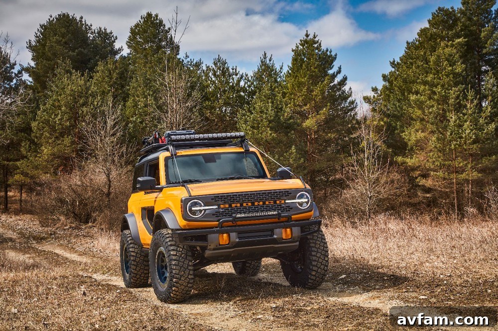The Ford Bronco parked at sunset, capturing its adventurous spirit.