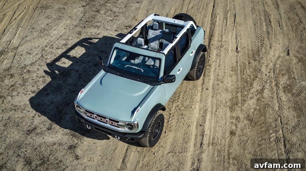 The Ford Bronco's distinctive LED daytime running lights.