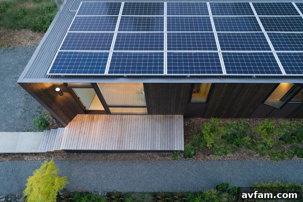 Expansive modern house with charred wood exterior, integrating with a sleek landscape.