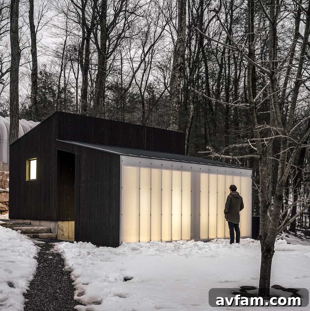 Modern multi-level home with a striking facade clad in dark charred wood.
