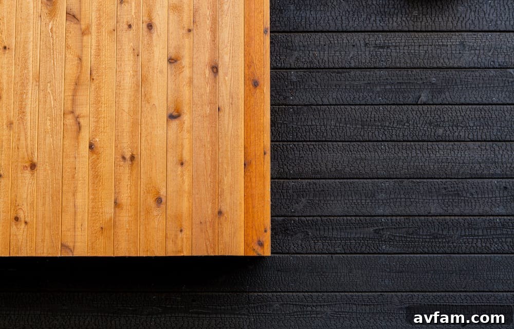 Sleek home exterior showcasing horizontal charred wood cladding and minimalist design.