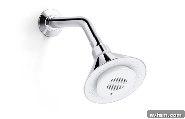 Kohler Moxie Showerhead features 60 angled nozzles for optimal spray performance.