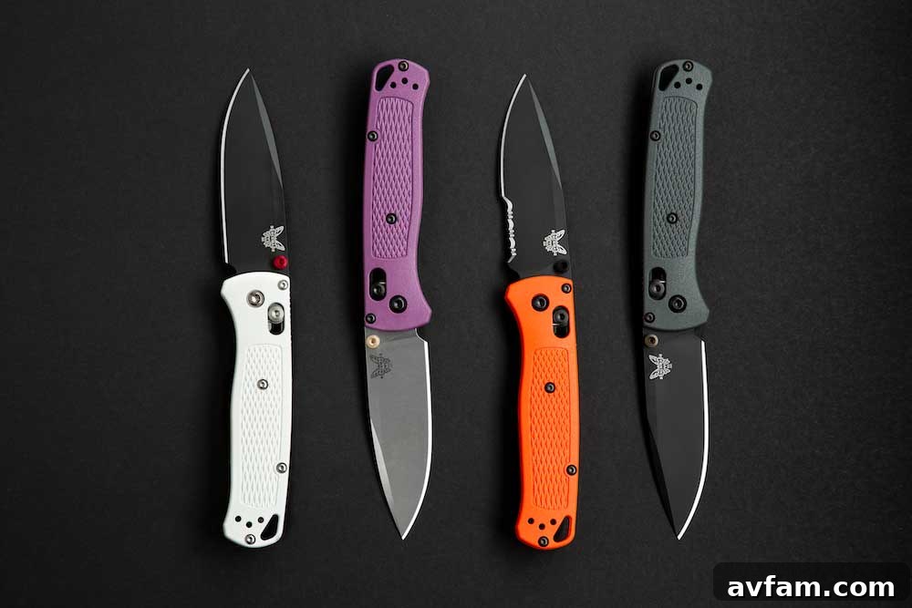 Benchmade Bugout knife featuring a natural G10 handle, ideal for outdoor adventures and rugged use