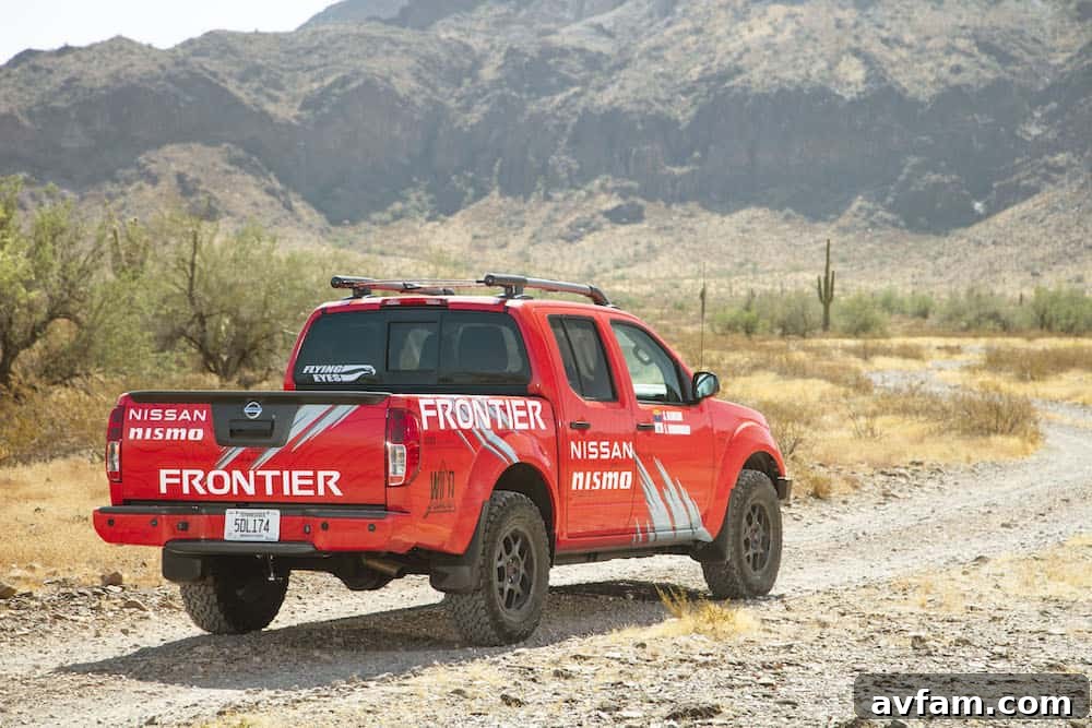 Dynamic shot of the Nismo off-road Frontier on the trail