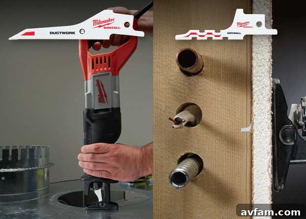 Milwaukee Sawzall blades for efficient ductwork and drywall cutting