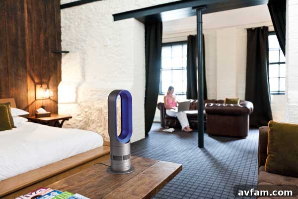 Dyson Hot+Cool Heater Dyson Hot+Cool heater in use in a bedroom