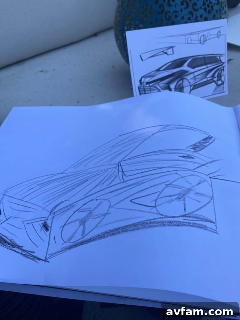 Learning Vehicle Sketching Close-up of a hand sketching a vehicle design with guidance from a professional.
