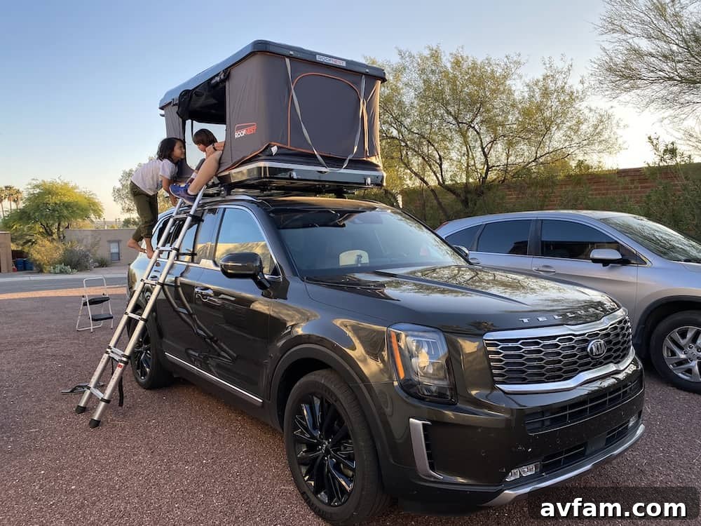 Roofnest Sparrow rooftop tent setup at a campsite