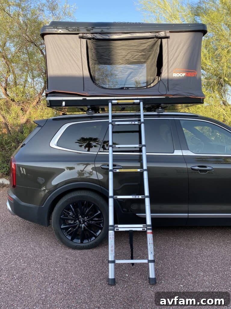 Roofnest Sparrow rooftop tent on vehicle, full view