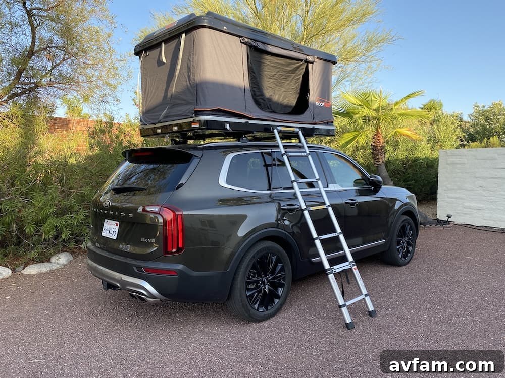 Roofnest Sparrow rooftop tent with ladder on the rear