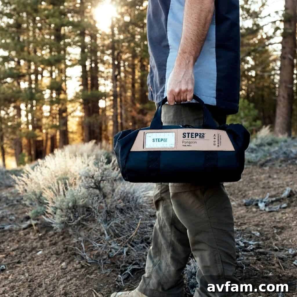 Close-up of the Step 22 Pangolin Tool Roll's exterior, highlighting the sleek black fabric and sturdy handle.