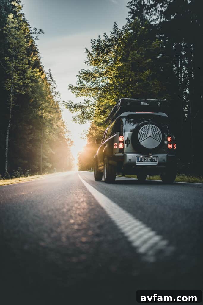 Land Rover Defender 110 with an adventure setup and roof rack