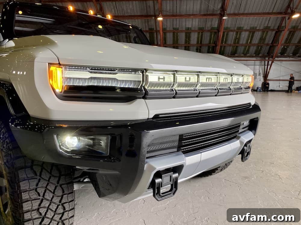The GMC Hummer EV's powerful LED lighting signature.