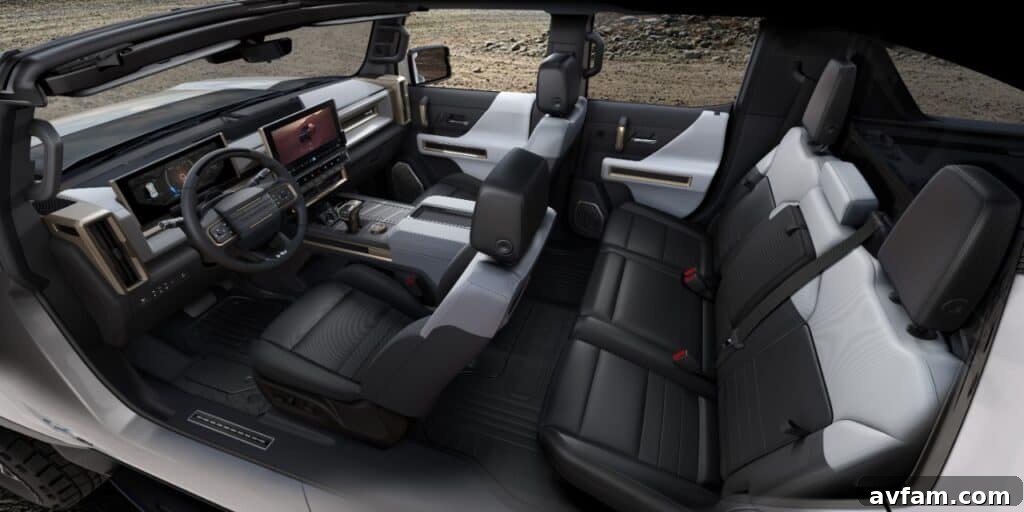 The GMC Hummer EV's suspension components and underbody protection.