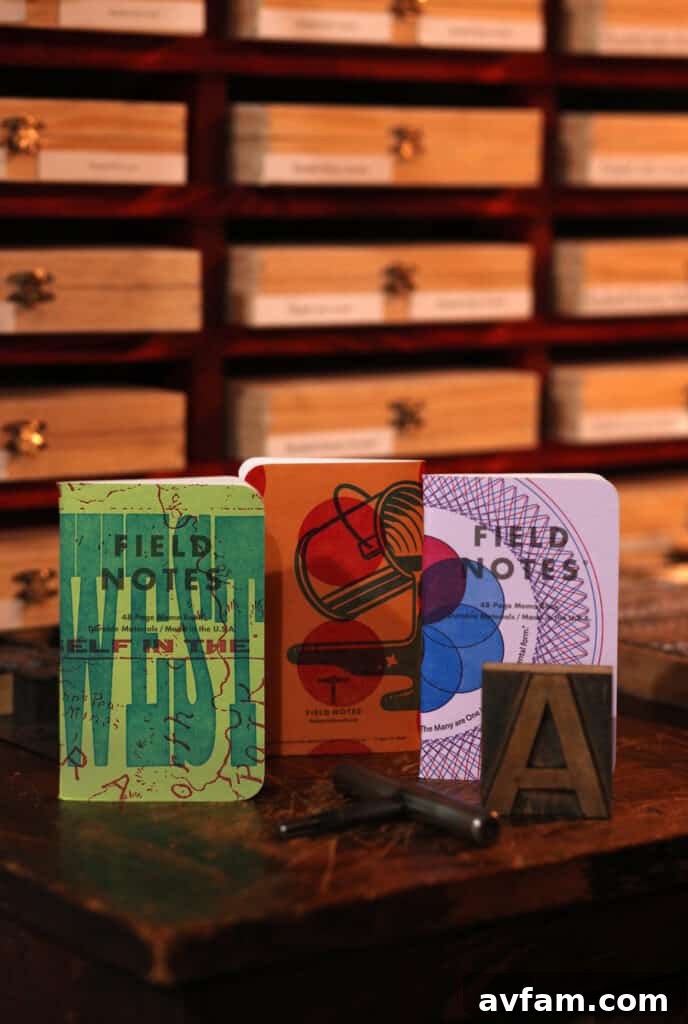 Field Notes Cover Texture Close-up of a Field Notes letterpress cover, showcasing the tactile quality of the printing method and artistic design.