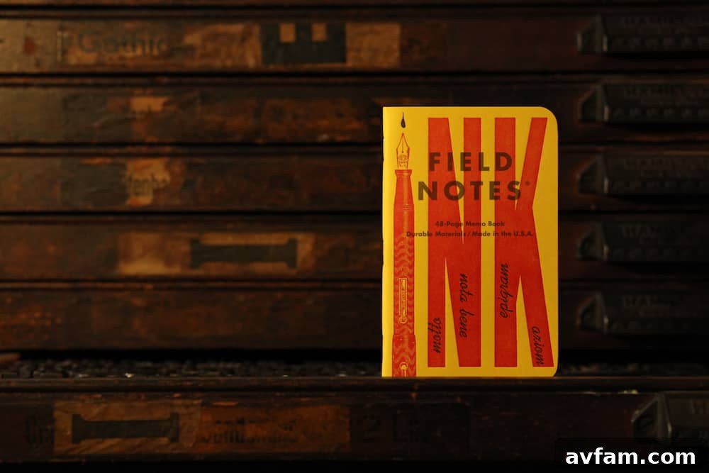 Field Notes Quality Close-up of a Field Notes memo book, showcasing its distinct cover design and quality paper for handwritten notes and creative expressions.