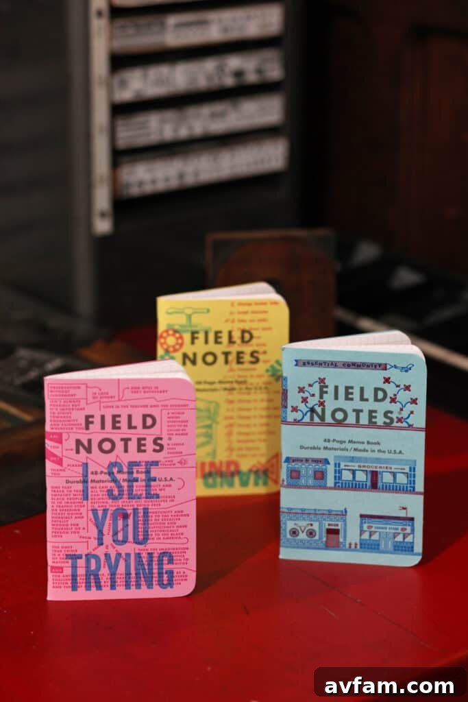 Field Notes Stack A stack of Field Notes United States of Letterpress memo books, highlighting the unique textures and colors of the letterpress covers.