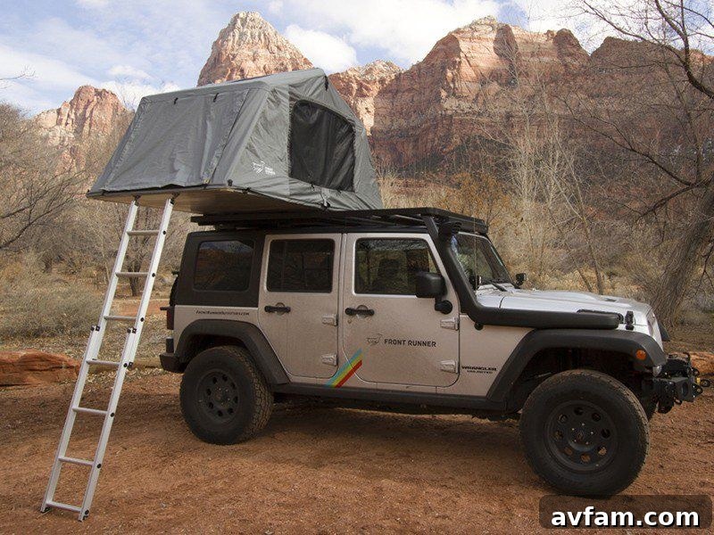 Front Runner Slimline II Roof Rack loaded with various overland accessories