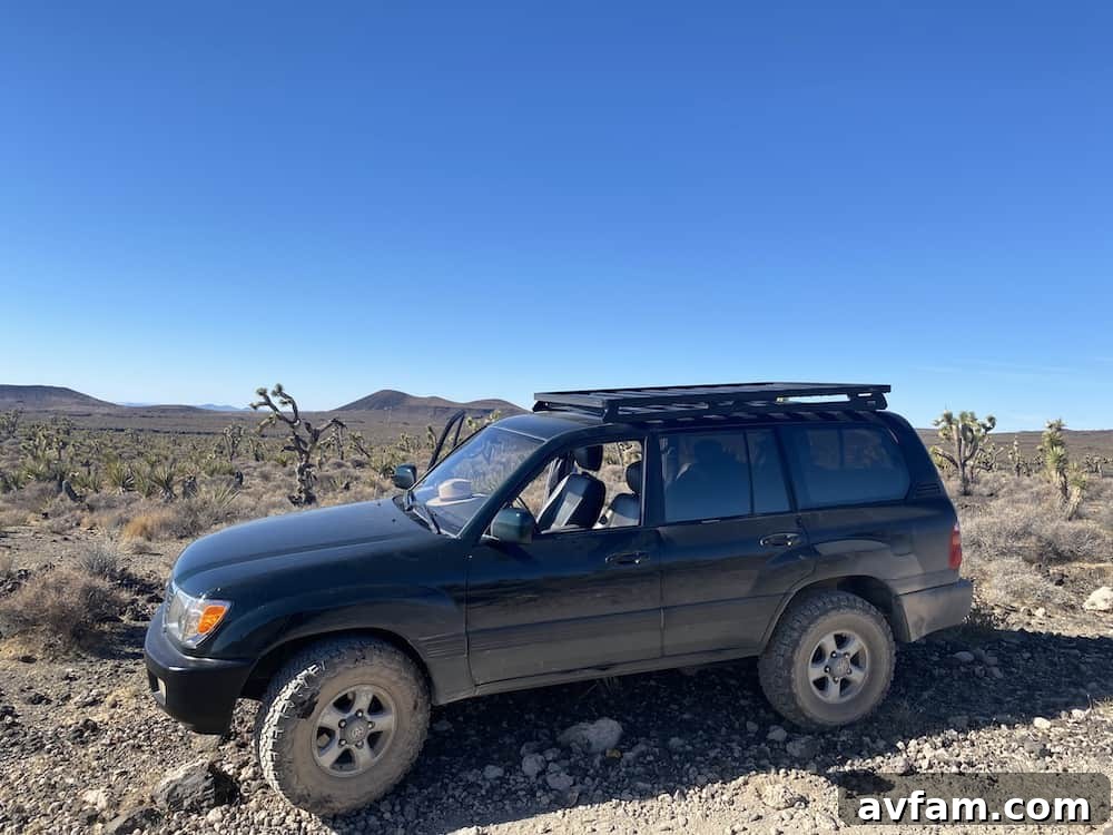 Front Runner Slimline II Roof Rack with a shovel and other gear mounted