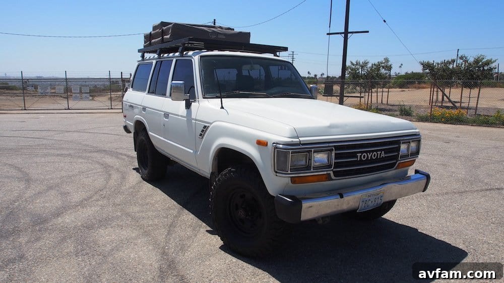 Front Runner Slimline II Roof Rack on an FJ62 Land Cruiser, showcasing its classic appeal