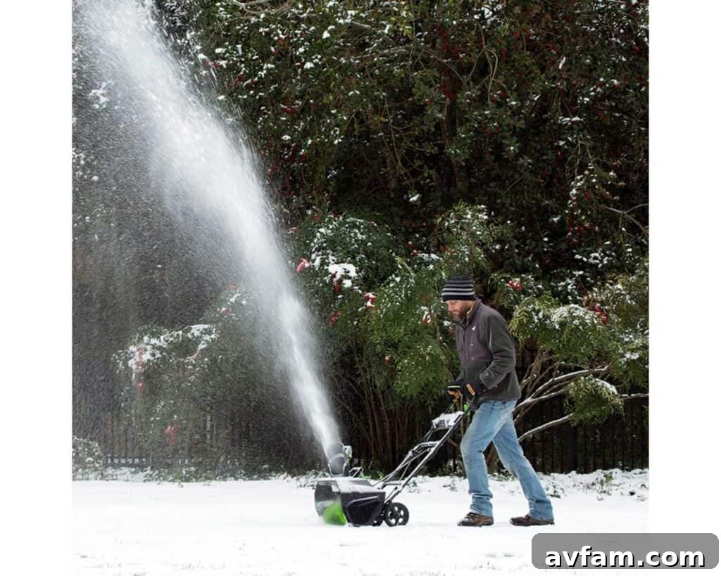 Greenworks 80V snow blower in heavy snow