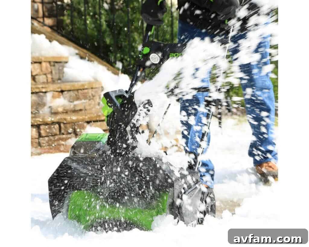 Various Greenworks snow blowers ready for winter