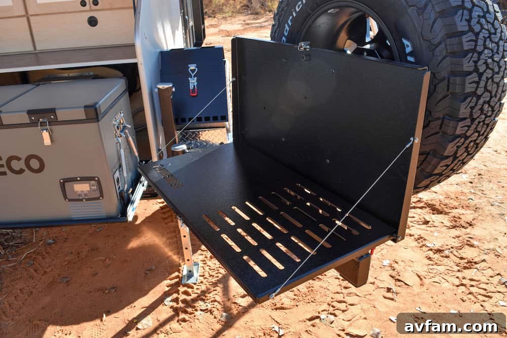 Detail view of the Vorsheer XOC's exterior storage and utility access