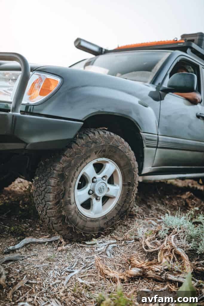 Off-road vehicle with BFGoodrich KO2 tires driving on a dirt road