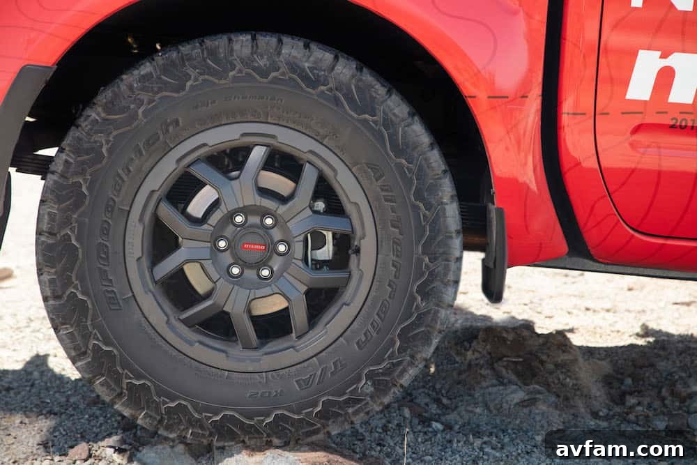Close-up of a BFGoodrich KO2 tire's robust sidewall on a trail