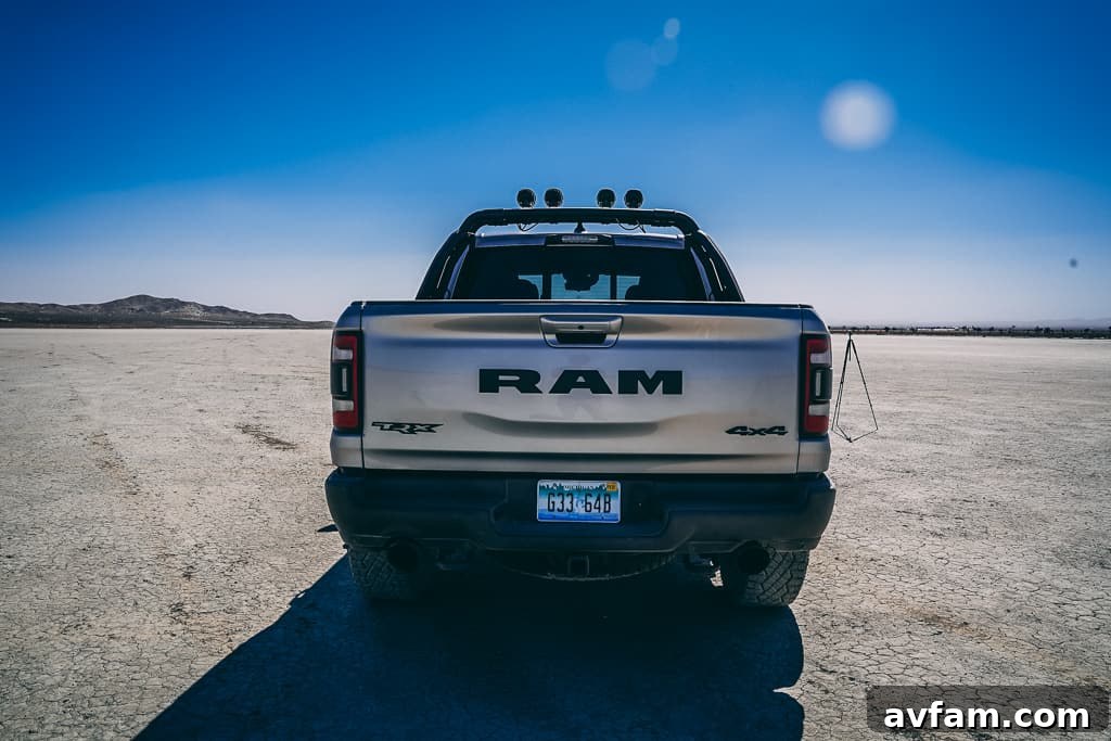 TRX Kicking Dirt Ram TRX in a more aggressive driving pose, kicking up dirt.