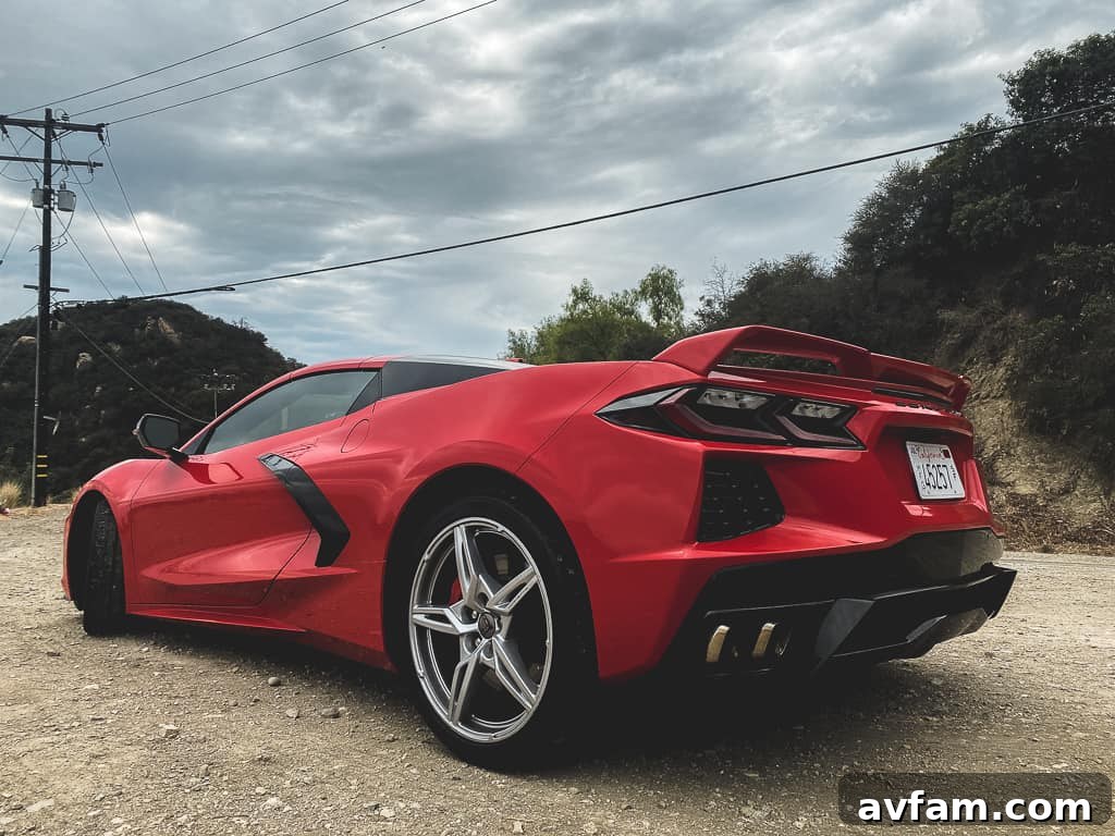 A striking overhead view of the C8 Convertible, emphasizing its sleek lines and mid-engine proportions.
