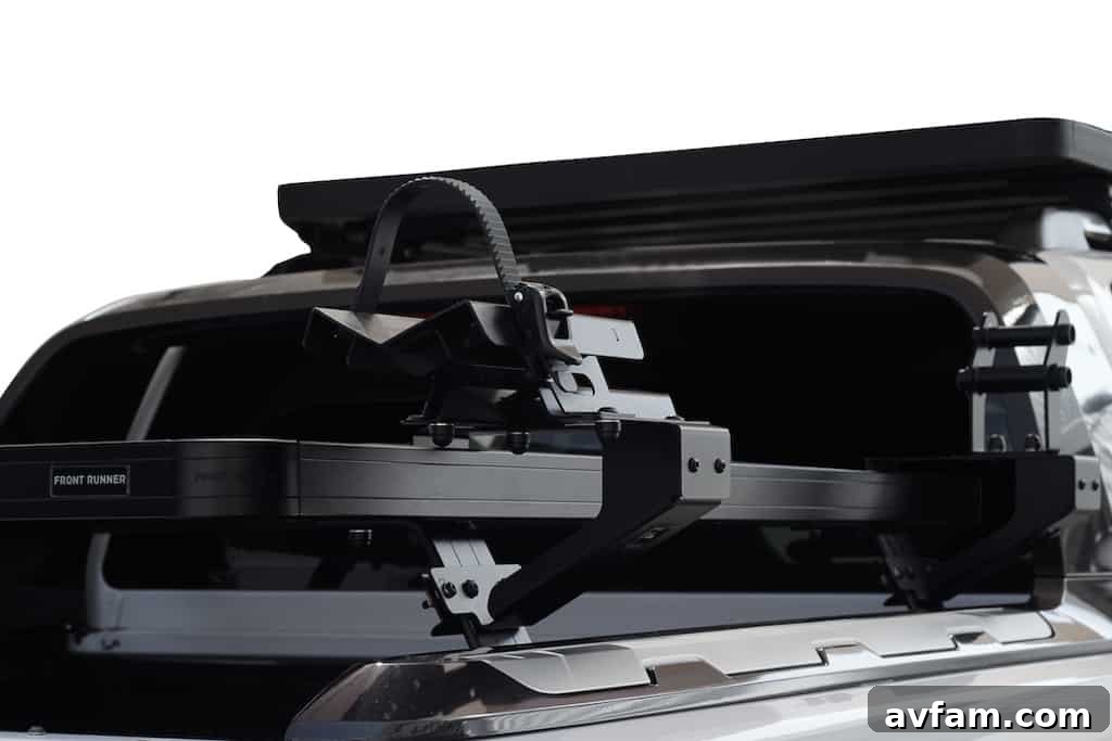 Another view of the side-mounted bike carrier from Front Runner