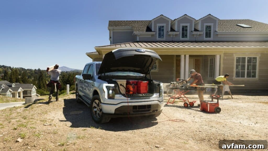 Another interior view of the Ford F-150 Lightning, showing the steering wheel and digital cluster.