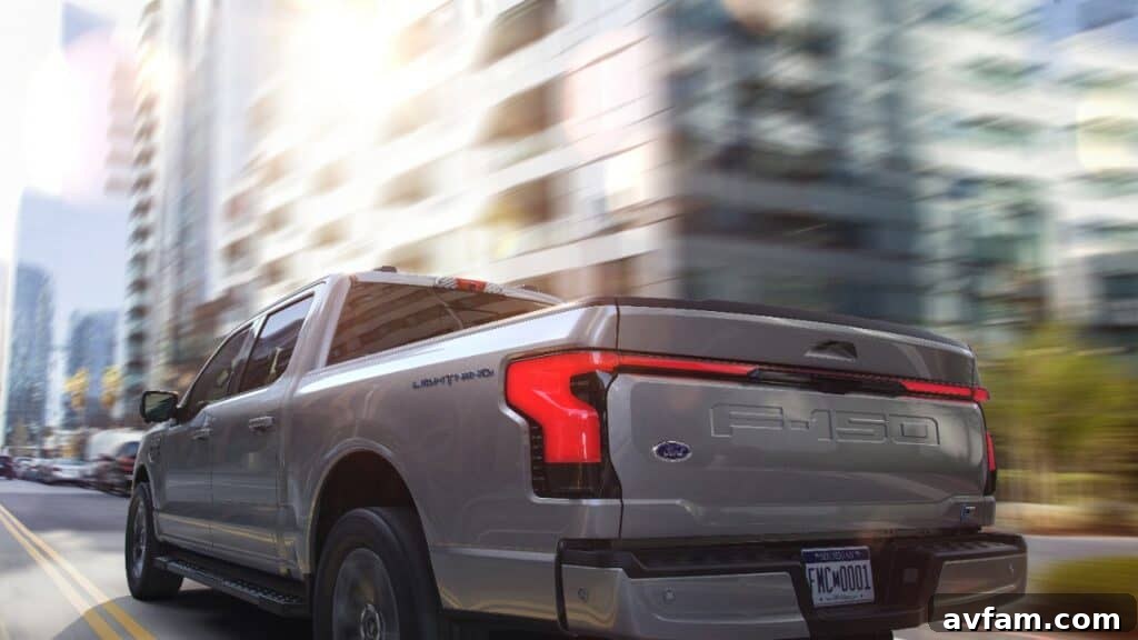 The Ford F-150 Lightning charging at a station, highlighting its electric nature.