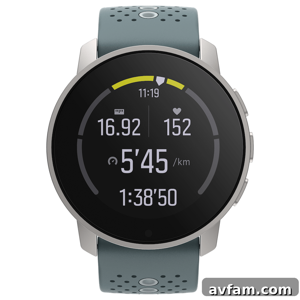 Close-up of the Suunto 9 Peak's display, showcasing detailed metrics and clear visibility in bright conditions.