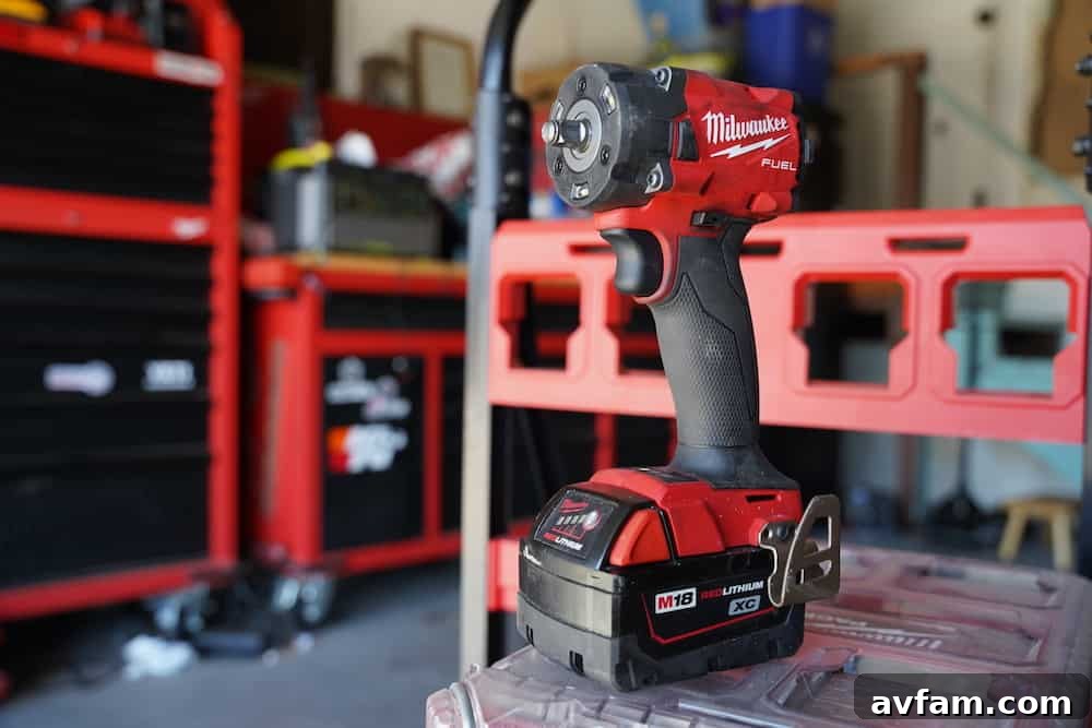 Close up of Milwaukee M18 Fuel 3/8 inch impact wrench features