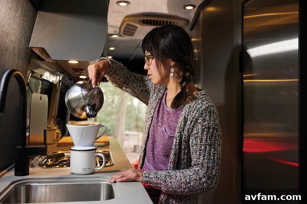 Airstream Interstate 24X kitchen area with sink and counter space.