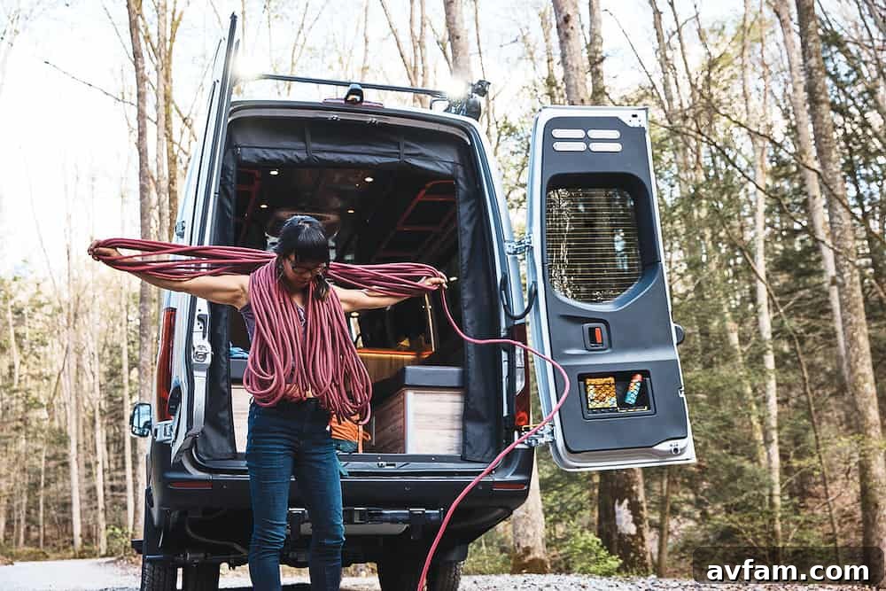 Rear view of the Airstream Interstate 24X parked in a wilderness setting.