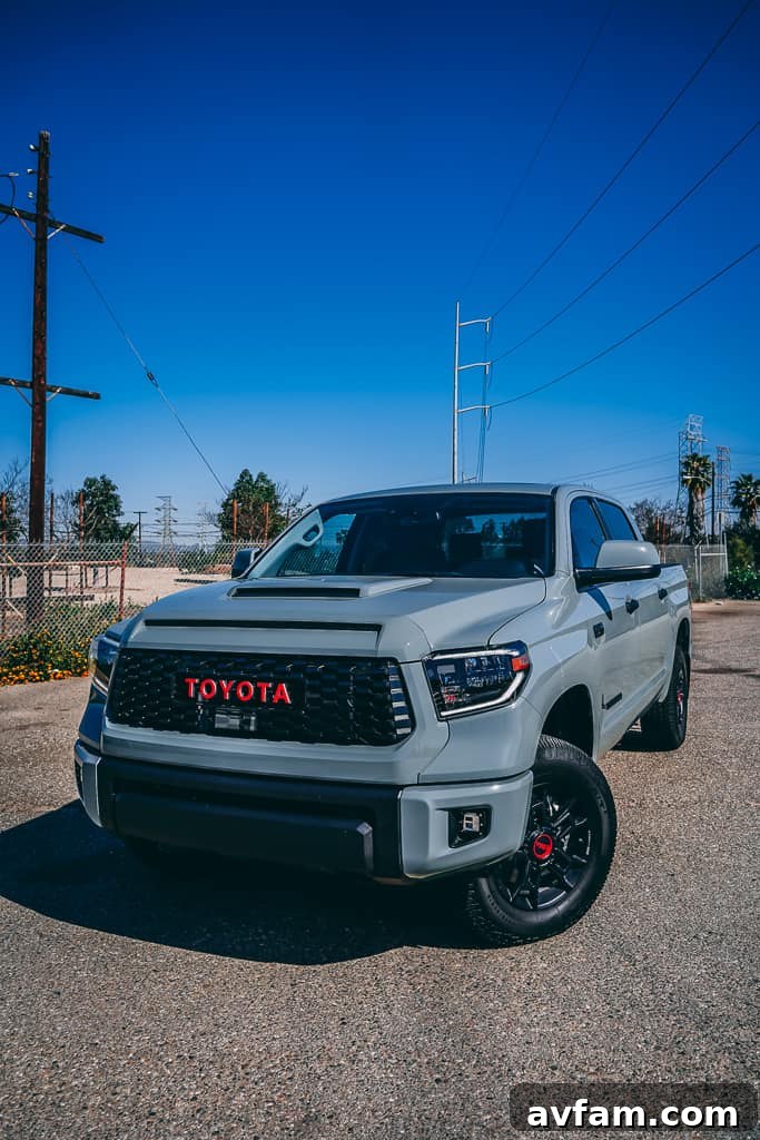 2021 Toyota Tundra TRD Pro parked off-road, showcasing its rugged front end