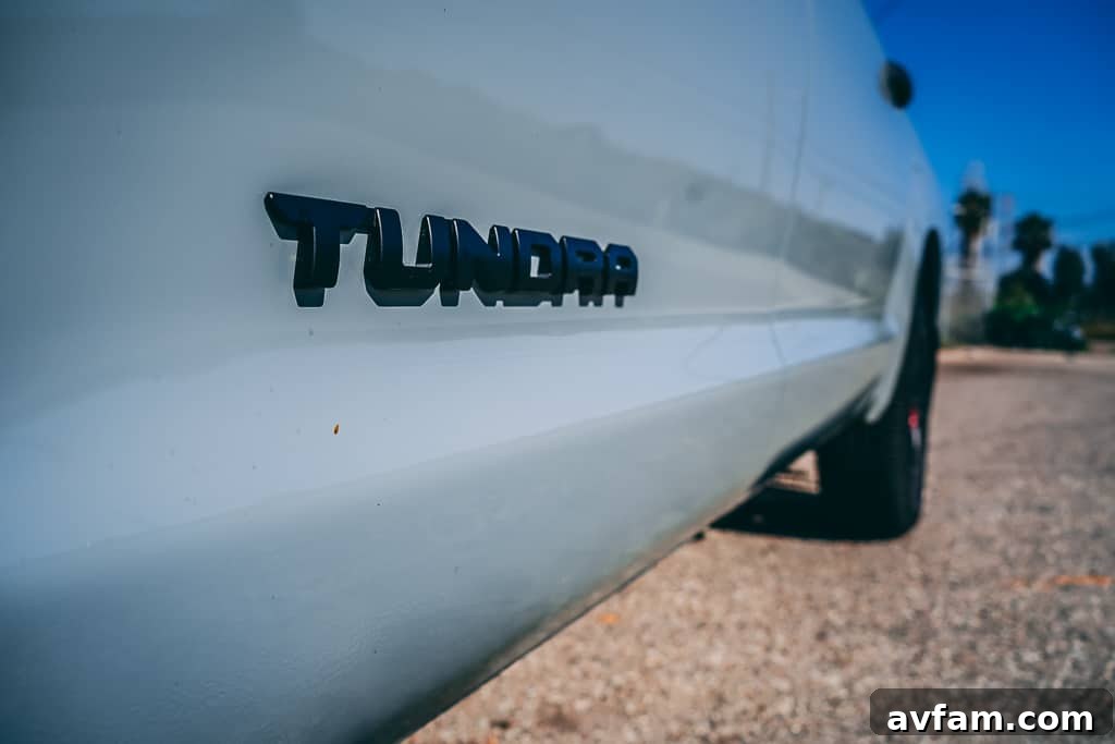 2021 Tundra TRD Pro traversing a desert path with mountains in background