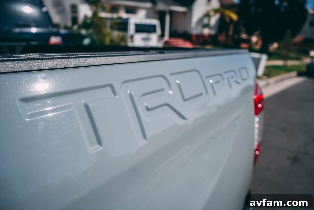 Rear view of the 2021 Tundra TRD Pro, showing the exhaust tips and TRD badging