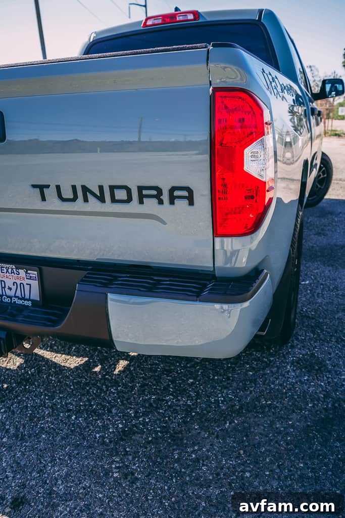 Rear corner view of the 2021 Tundra TRD Pro, highlighting the tire and wheel