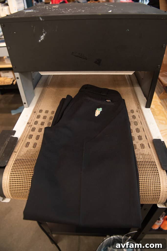 Display of Dickies work shirts and T-shirts with custom designs
