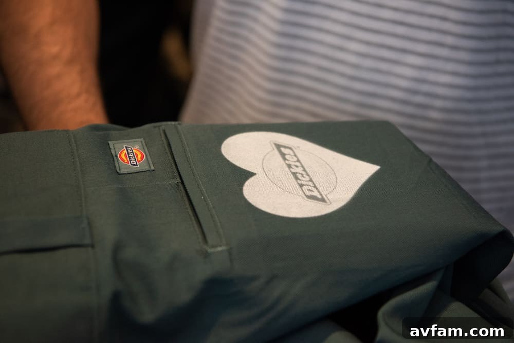 Detail of a customized Dickies work shirt with unique artwork