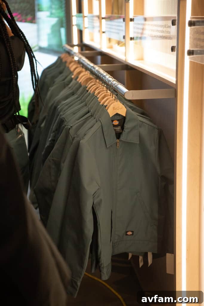Close-up of Dr. Collectors' patchwork customization on a Dickies jacket