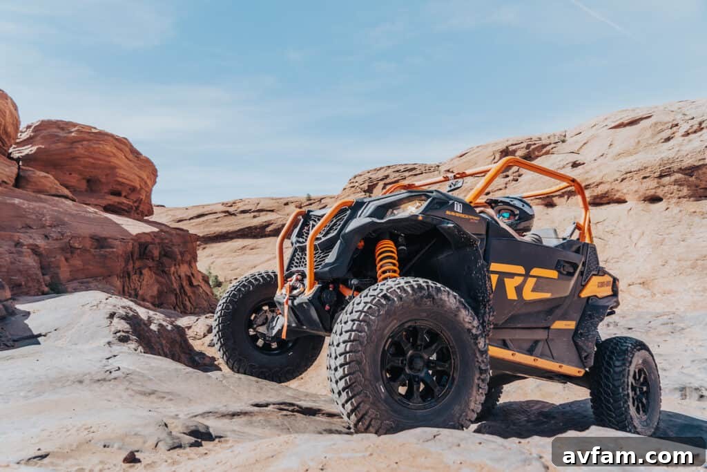 Fast-Paced Maverick X3 Off-Roading Can-Am Maverick X3 in motion on a dusty trail, illustrating its speed and agility.