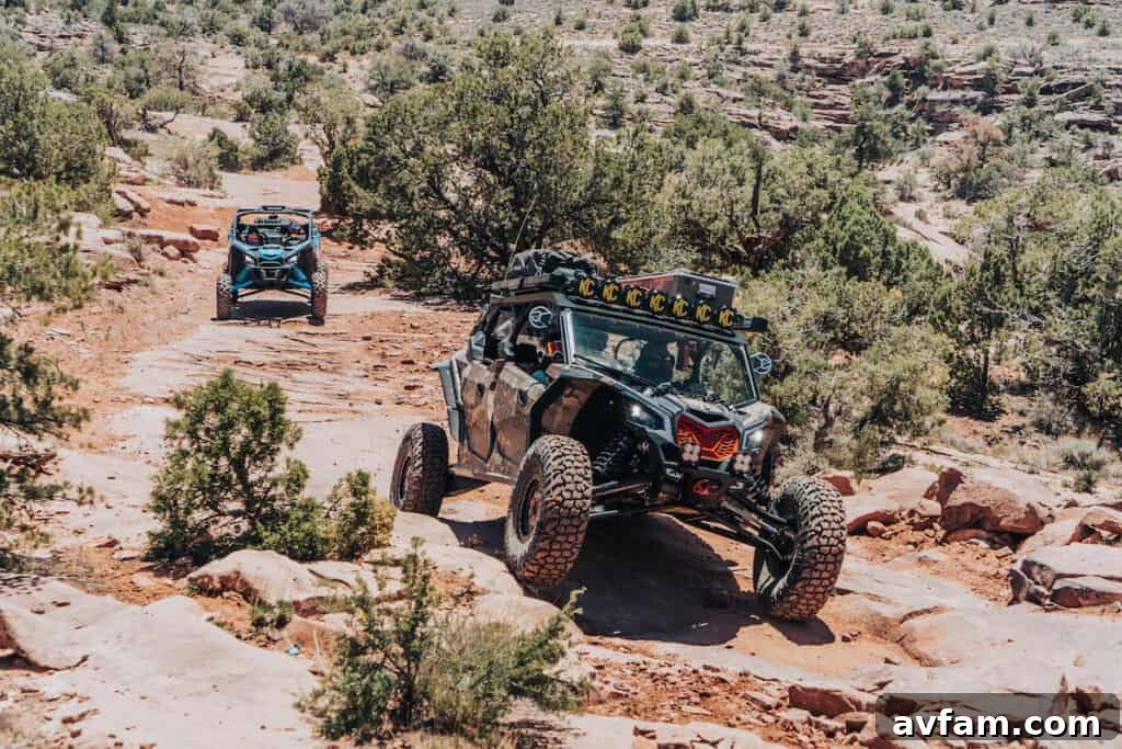 Maverick X3 Full Expedition Loadout Can-Am Maverick X3 showcasing its full expedition loadout including water and fuel canisters.