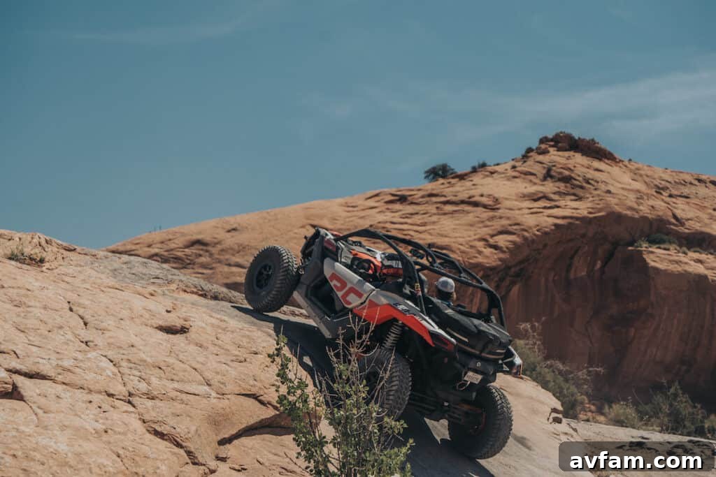 Can-Am Group Break A group of Can-Am UTVs enjoying a break on a scenic Moab trail.